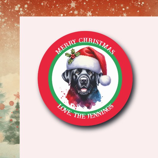 Santa HatのSweet Water Color Black Lab ラウンドシール