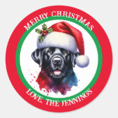 Santa HatのSweet Water Color Black Lab ラウンドシール (正面)