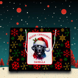 Santa HatのSweet Water Color Black Lab ラージペーパーバッグ