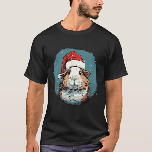 Santa Hatを搭載したモルモット Tシャツ (正面)