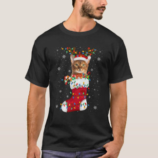 Santa Hat Abyssinian Cat Animal In Socks Xmas Tree Tシャツ