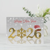 Santa Hat and Snowflake | Gold Happy New Year 2026 シーズンカード (スタンド正面)
