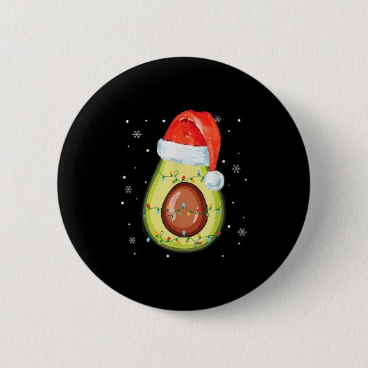 Santa Hat Avocado Merry Christmas Vegan Pajama  缶バッジ (正面)