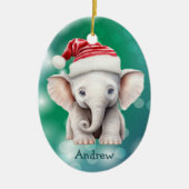 Santa Hat Baby Elephant Kids Ceramic Ornament セラミックオーナメント (正面)