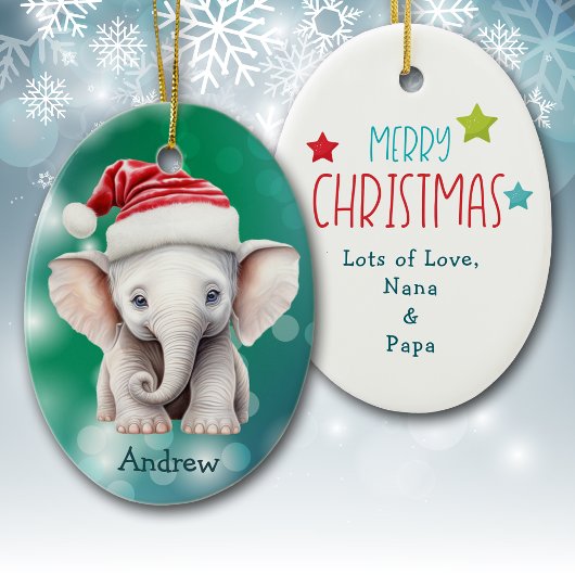 Santa Hat Baby Elephant Kids Ceramic Ornament セラミックオーナメント