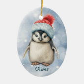 Santa Hat Baby Penguin Kids Ceramic Ornament セラミックオーナメント (正面)