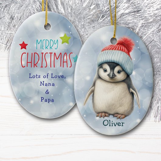 Santa Hat Baby Penguin Kids Ceramic Ornament セラミックオーナメント