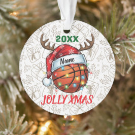  Santa Hat Basketball Reindeer Christmas Fun Sport オーナメント