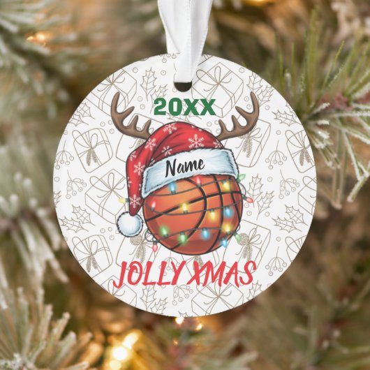 Santa Hat Basketball Reindeer Christmas Fun Sport オーナメント (ツリー)