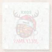  Santa Hat Basketball Reindeer Christmas Fun Sport ガラスコースター (裏面)