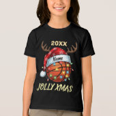  Santa Hat Basketball Reindeer Christmas Fun Sport トライブレンドＴシャツ (正面)