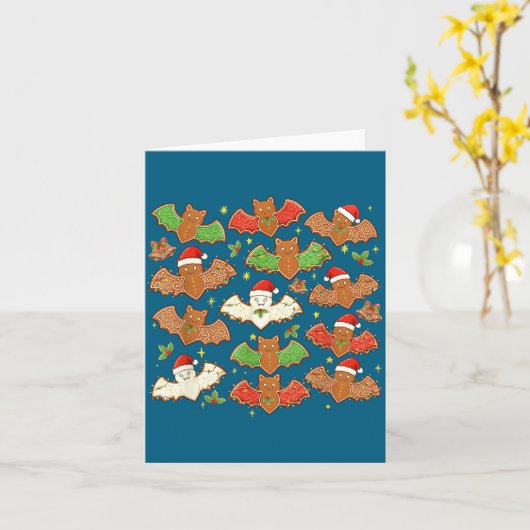 Santa Hat Bat Soky Christmas Gingerbread Bats Xmas カード (黄色い花)