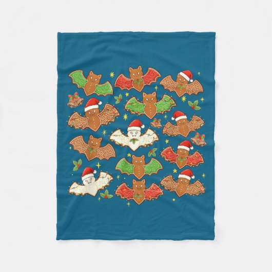 Santa Hat Bat Soky Christmas Gingerbread Bats Xmas フリースブランケット (正面)
