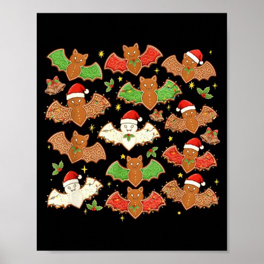 Santa Hat Bat Soky Christmas Gingerbread Bats Xmas ポスター (正面)