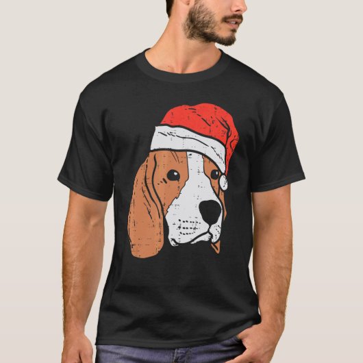 Santa Hat Beagle Christmas Xmas Dog Owner Men Wom Tシャツ (正面)
