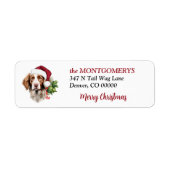Santa Hat Brittany Dog Christmas Return Address ラベル (正面)