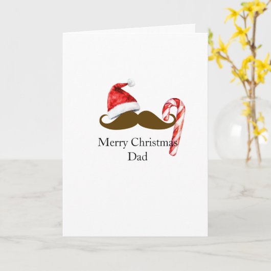 Santa Hat Candy Cane Brown Mustache Dad Christmas カード (黄色い花)