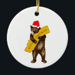 Santa Hat Ceramicでカリフォルニアのクマを愛する セラミックオーナメント<br><div class="desc">I Love You California Bearサンタハットを着て友達を喜ばせる。あなたの家族や友人のクリスマスツリーに可愛い追加。</div>