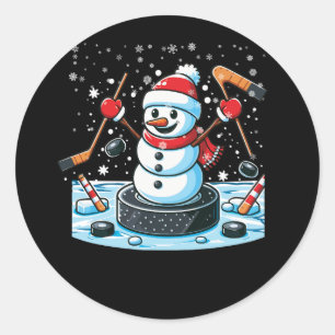 Santa Hat Chrとの漫画アイスホッケーパック雪だるま ラウンドシール