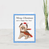 Santa Hat Chrisの愛らしいクリスマスヨークシャーテリアメリー シーズンカード (正面)