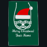 Santa hat Christmasバッグを使用した仮装パーティーマスク ミディアムペーパーバッグ<br><div class="desc">Santa hat Christmas抱き枕との仮装パーティーマスク。名前とパーソナライズされた色を追加するおもしろいの休日デザインとカスタムあいさつ。</div>