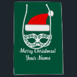 Santa hat Christmasバッグを使用した仮装パーティーマスク ミディアムペーパーバッグ<br><div class="desc">Santa hat Christmas抱き枕との仮装パーティーマスク。名前とパーソナライズされた色を追加するおもしろいの休日デザインとカスタムあいさつ。</div>
