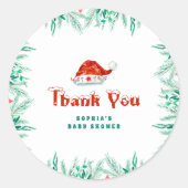 Santa Hat Christmas Baby Shower Thank You Favor ラウンドシール (正面)