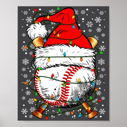 Santa Hat Christmas Baseball Player Srts For Men B ポスター (正面)