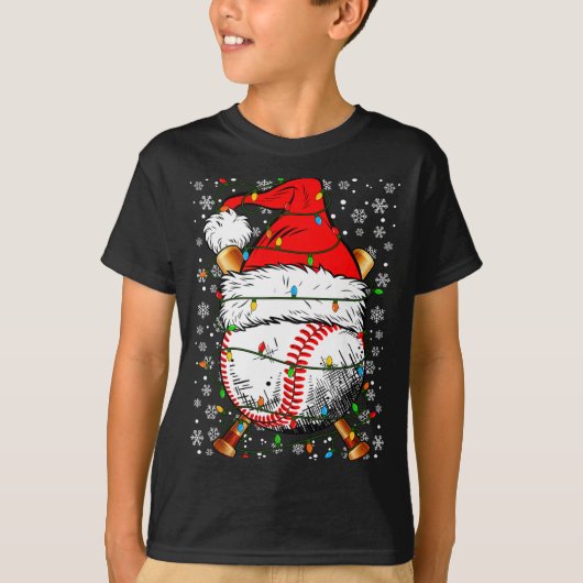 Santa Hat Christmas Baseball Player Srts For Men B Tシャツ (正面)