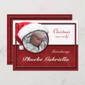 Santa Hat Christmas Birth Announcements シーズンカード (正面/裏面)