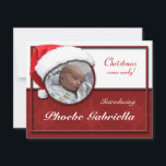 Santa Hat Christmas Birth Announcements シーズンカード<br><div class="desc">新しいプレエレガントホリデーのプレゼントを発表するカワイイと方法！</div>