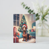 Santa Hat Christmas CardのDachshundウインナソーセージ犬 シーズンカード (スタンド正面)
