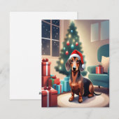 Santa Hat Christmas CardのDachshundウインナソーセージ犬 シーズンカード (正面/裏面)