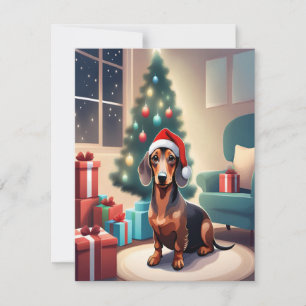 Santa Hat Christmas CardのDachshundウインナソーセージ犬 シーズンカード