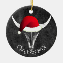 Santa Hat Christmas Ceramic Ornamとのバイソンスカル セラミックオーナメント