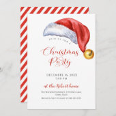  Santa Hat Christmas Holiday Party 招待状 (正面/裏面)