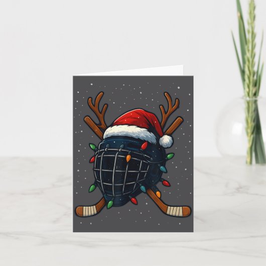 Santa Hat Christmas Ice Hockey Helmet Player Reind カード (正面)