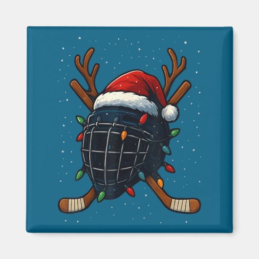 Santa Hat Christmas Ice Hockey Helmet Player Reind マグネット (正面)