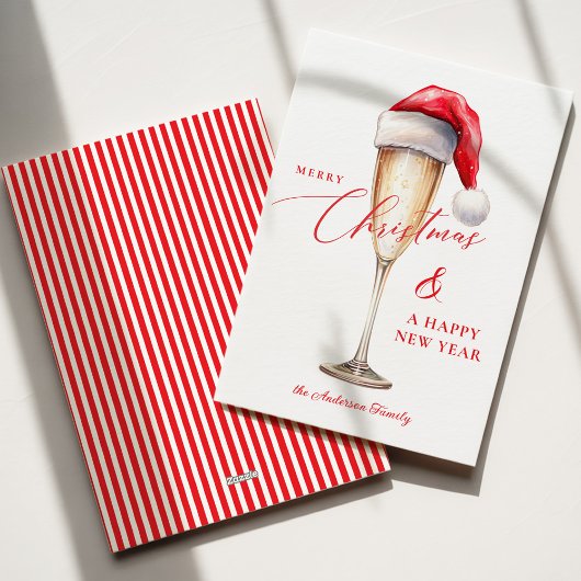 Santa Hat Christmas & New Years Flat Holiday Card シーズンカード