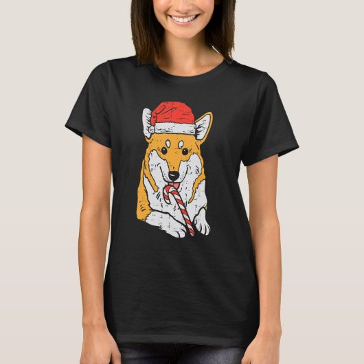 Santa Hat Corgi Dog Christmas Xmas Men Women Tシャツ (正面)