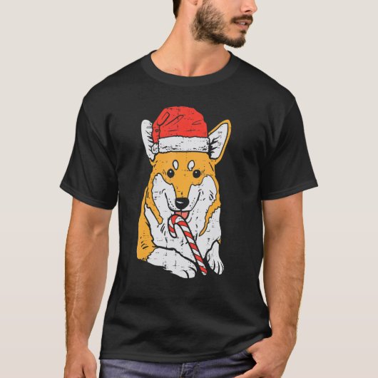 Santa Hat Corgi Dog Christmas Xmas Men Women Tシャツ (正面)