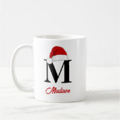 Santa Hat Custom Monogram Red Script Christmas コーヒーマグカップ (左)