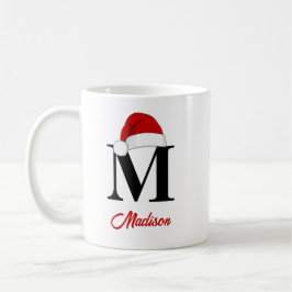 Santa Hat Custom Monogram Red Script Christmas コーヒーマグカップ