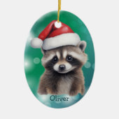Santa Hat Cute Raccoon Kids Ceramic Ornament セラミックオーナメント (正面)