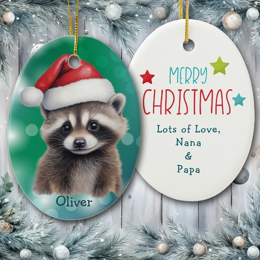 Santa Hat Cute Raccoon Kids Ceramic Ornament セラミックオーナメント