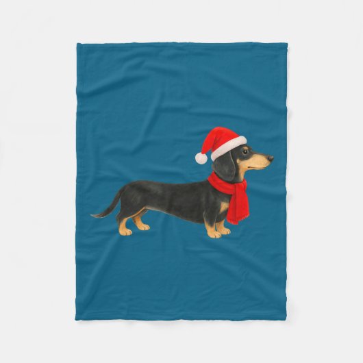 Santa Hat Dachshund Christmas Funny Cute Dog Mom  フリースブランケット (正面)
