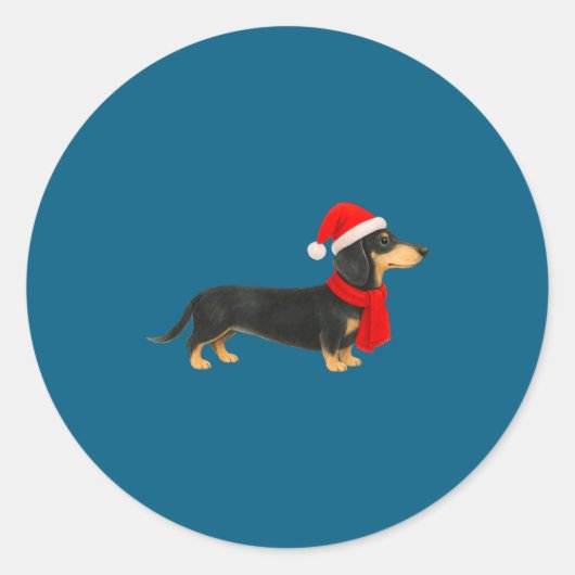 Santa Hat Dachshund Christmas Funny Cute Dog Mom  ラウンドシール (正面)
