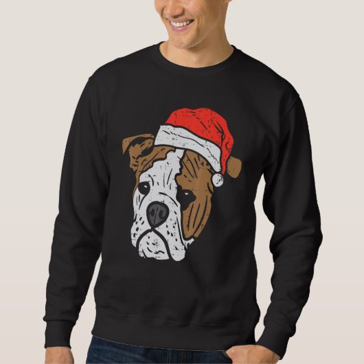 Santa Hat English Bulldog Christmas Pet Dog  Owner スウェットシャツ (正面)