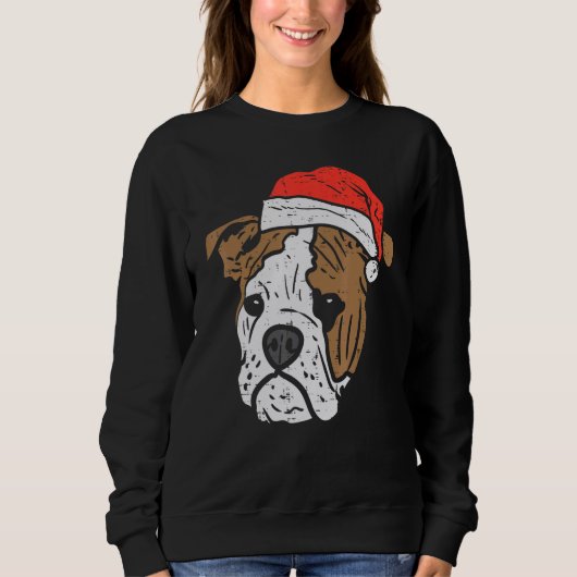 Santa Hat English Bulldog Christmas Pet Dog Owner スウェットシャツ (正面)