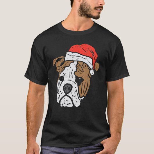 Santa Hat English Bulldog Christmas Pet Dog  Owner Tシャツ (正面)